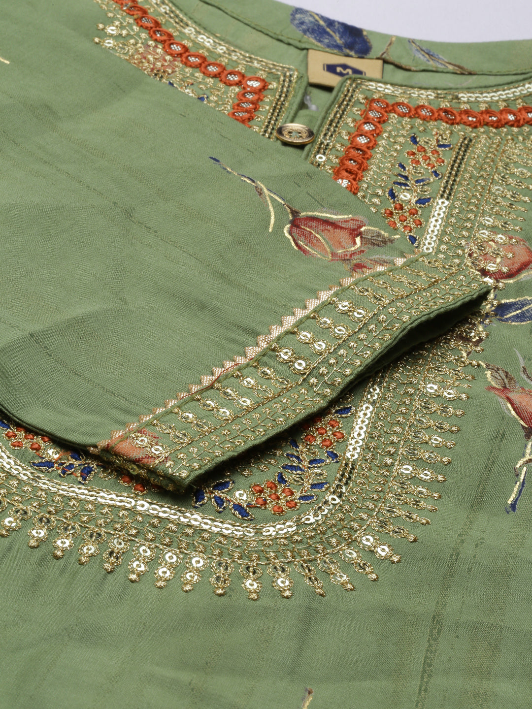 Neerus Green satin solid kurta set - detail view 4