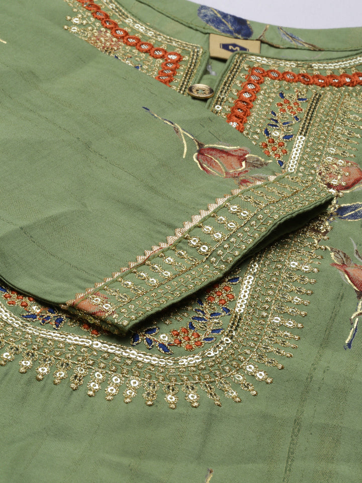 Neerus Green satin solid kurta set - detail view 4