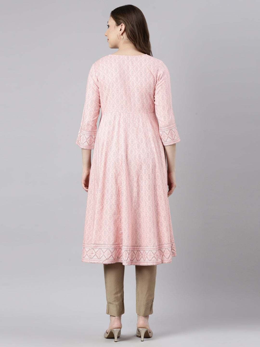 Neerus Orange rayon printed anarkali kurti - detail view 1
