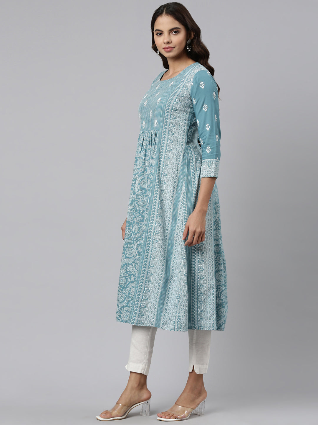 Neerus Blue embroidered anarkali kurti - back view