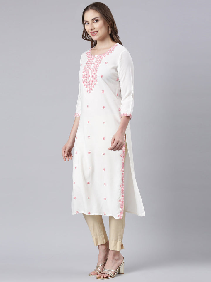 Neerus Pink rayon printed floral kurta - back view