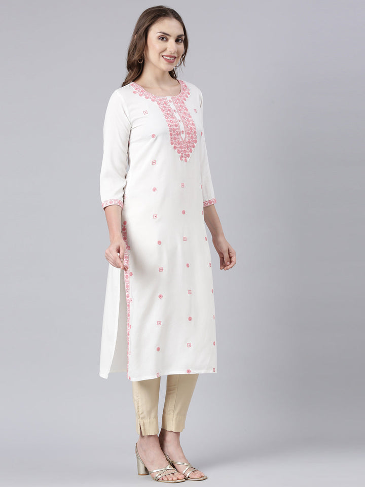 Neerus Pink rayon printed floral kurta - side view