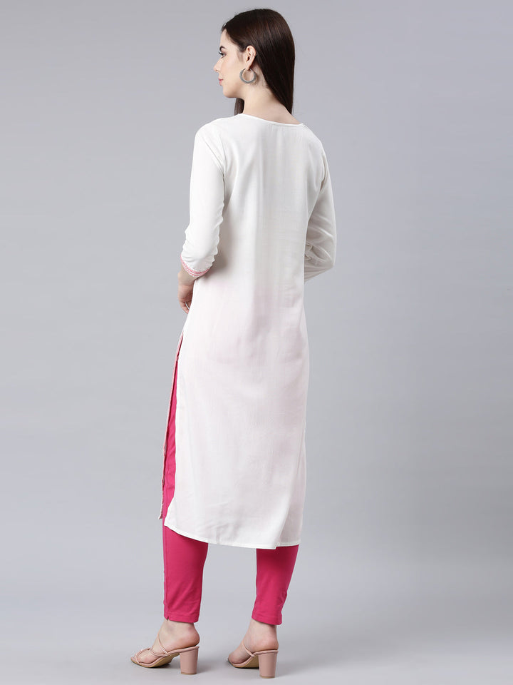 Neerus Pink rayon printed floral straight kurta - side view