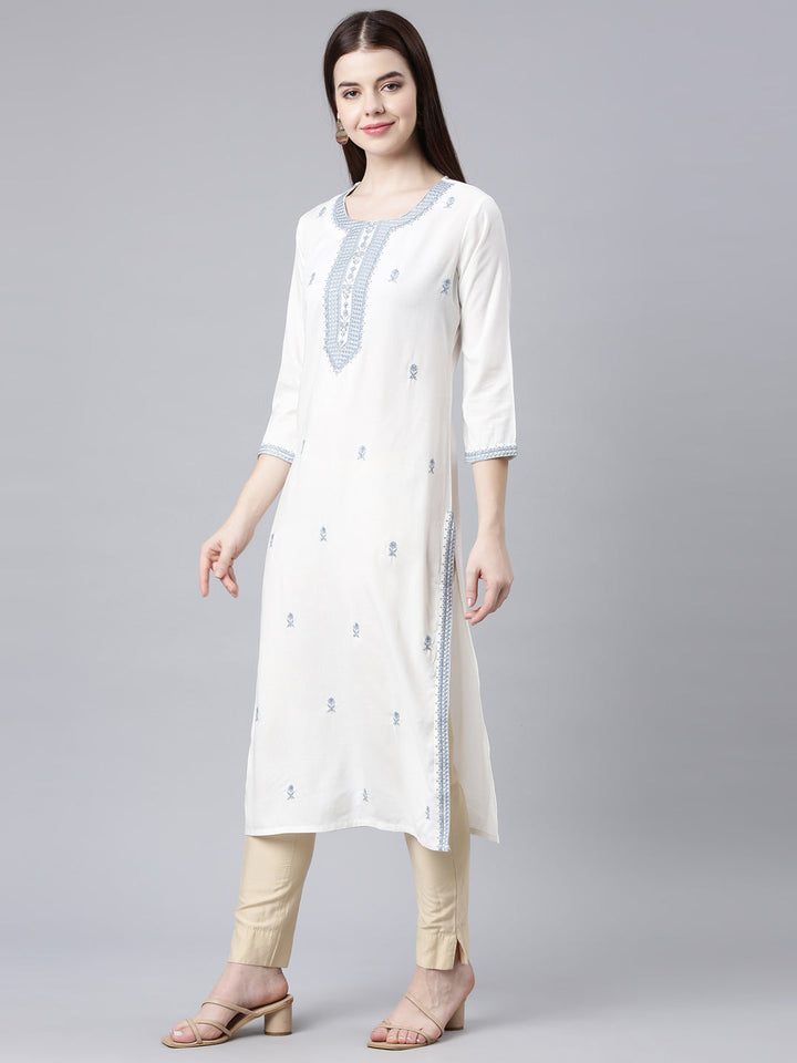 Neerus Grey rayon printed straight kurta - back view