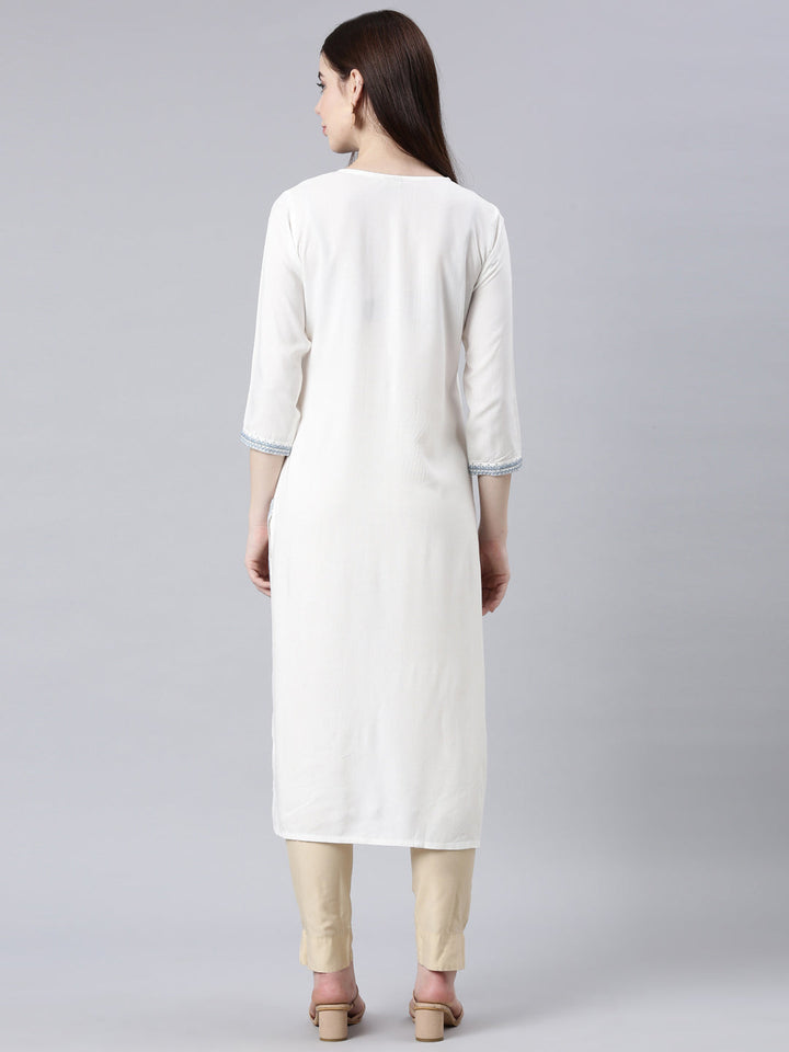 Neerus Grey rayon printed straight kurta - side view