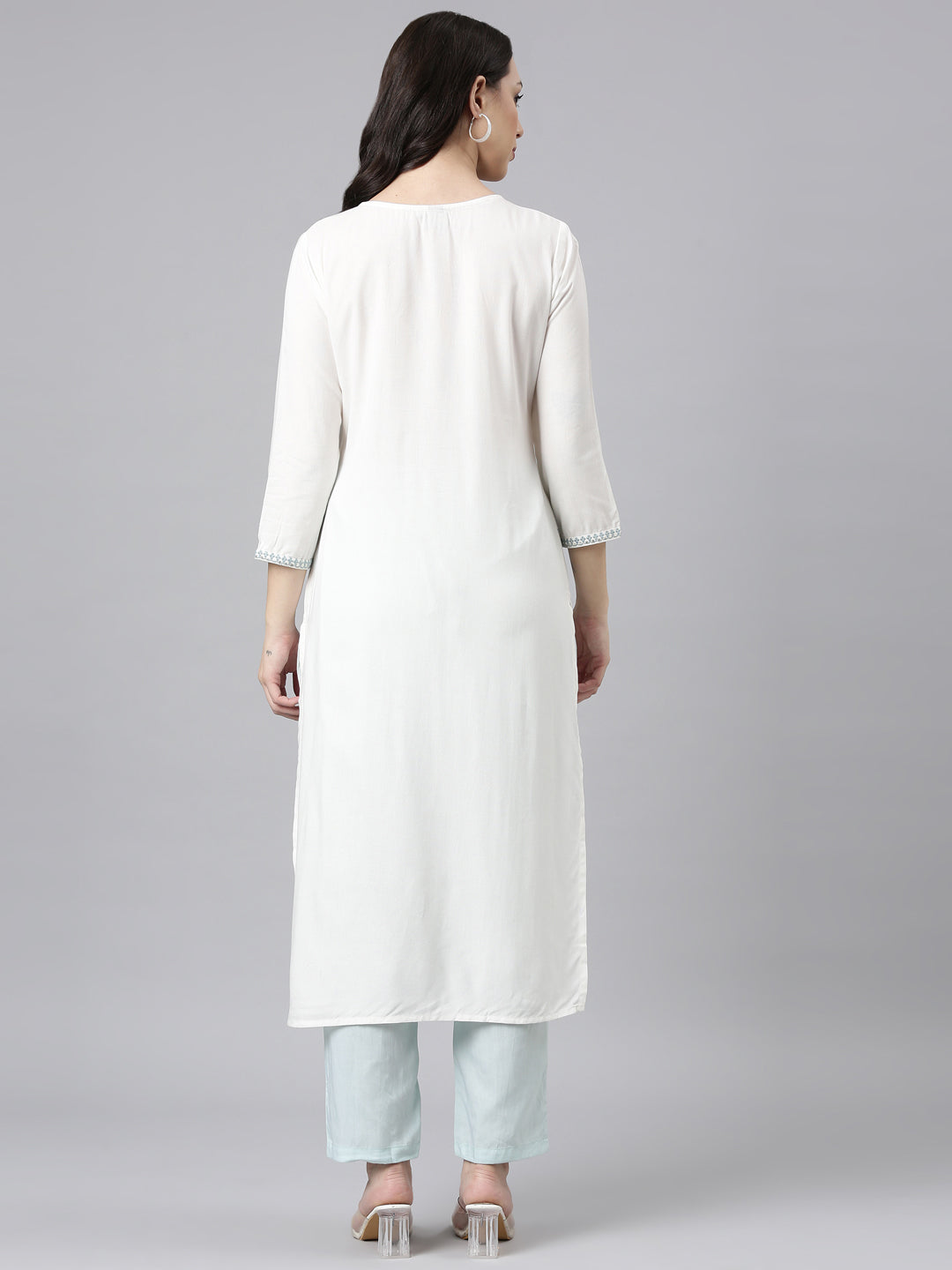 Neerus Grey viscose rayon embellished straight kurta - side view