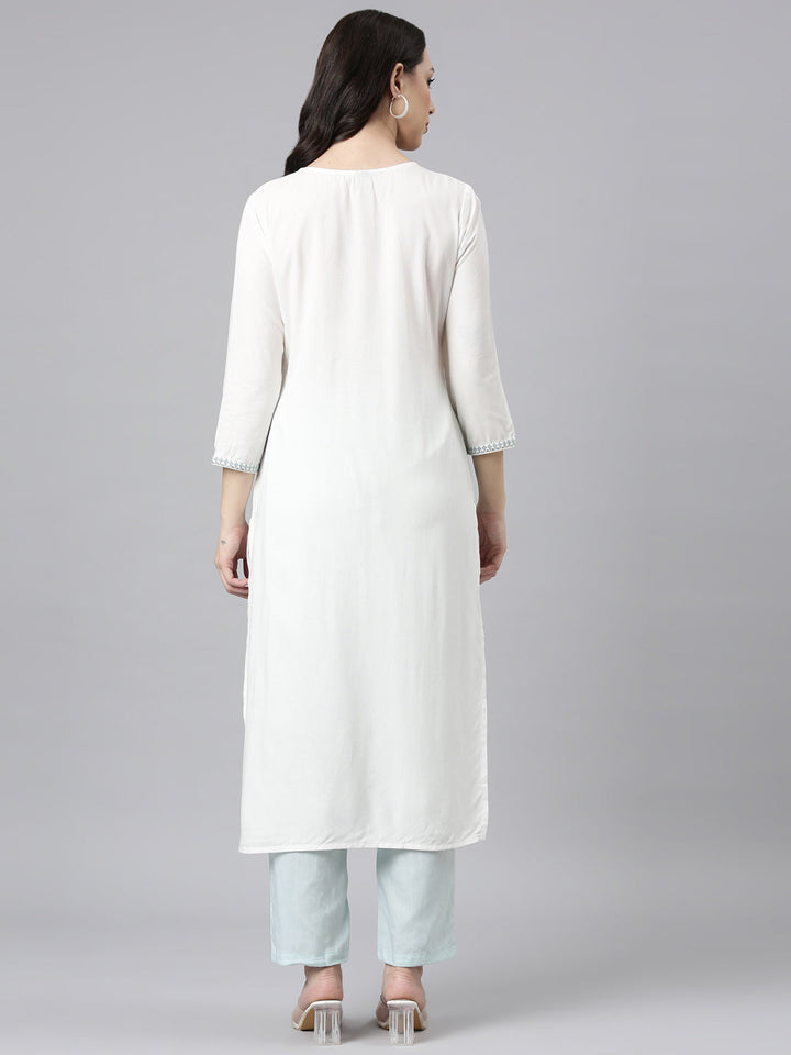Neerus Grey viscose rayon embellished straight kurta - side view