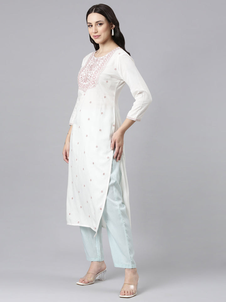 Neerus Pink rayon embellished straight kurta - back view
