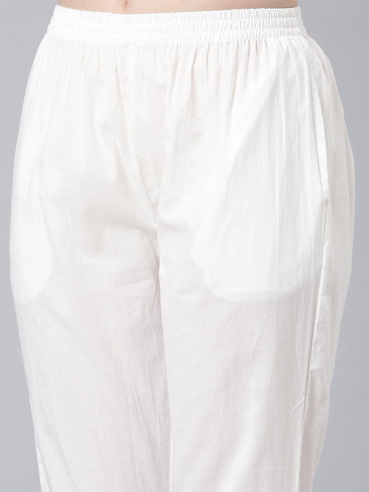 Neerus Cream Embroidered Anarkali Kurta and Trousers With Dupatta