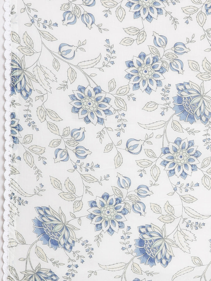 Neerus Blue Printed Straight Kurta and Trousers With Dupatta