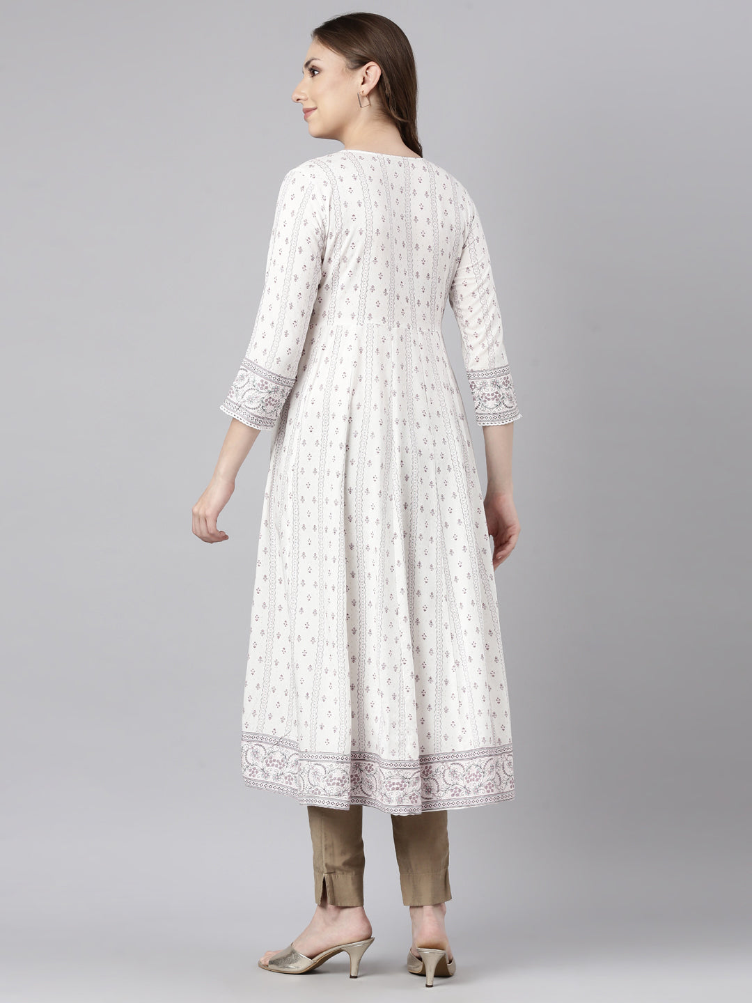 Neerus White floral printed anarkali kurti - side view