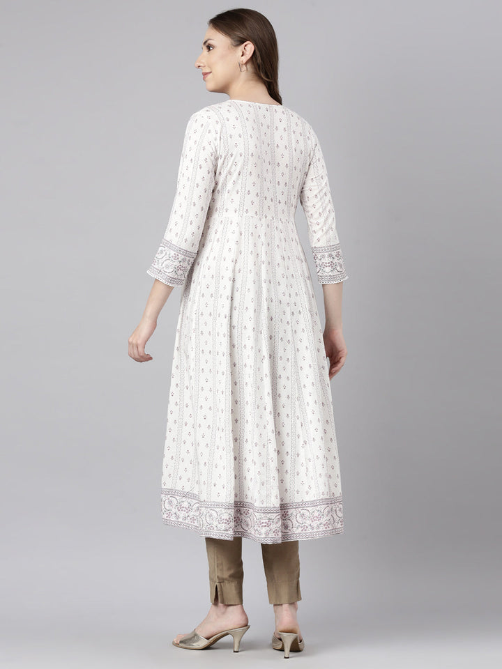 Neerus White floral printed anarkali kurti - side view