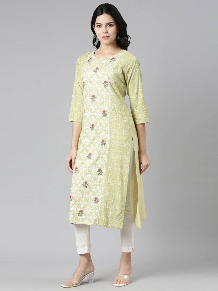 Neerus Green printed straight kurti - back view