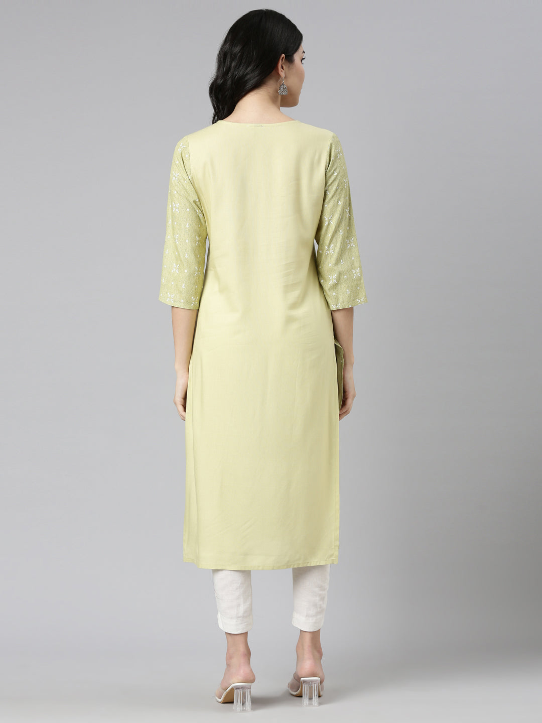 Neerus Green printed straight kurti - side view
