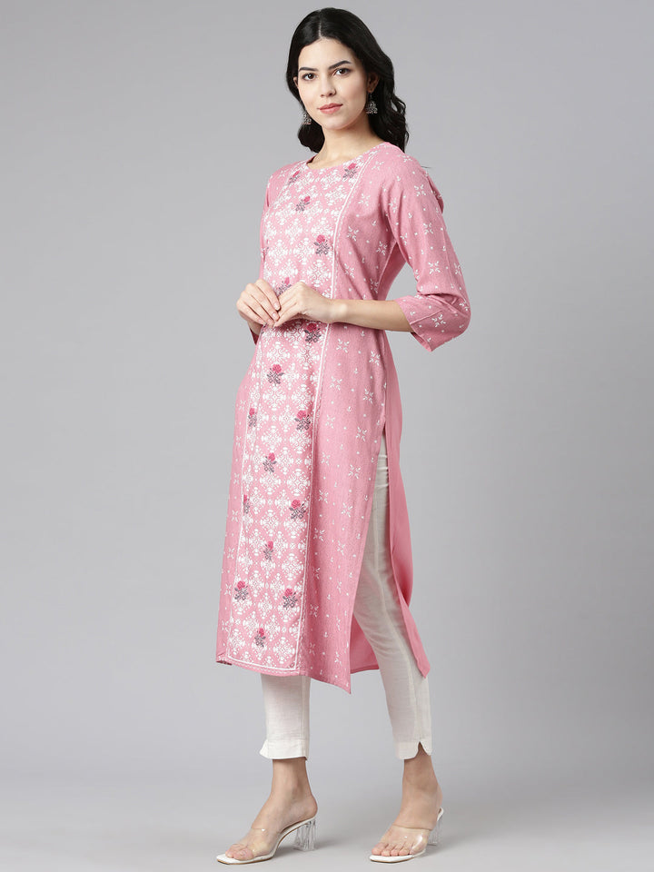 Neerus Pink printed straight kurti - back view