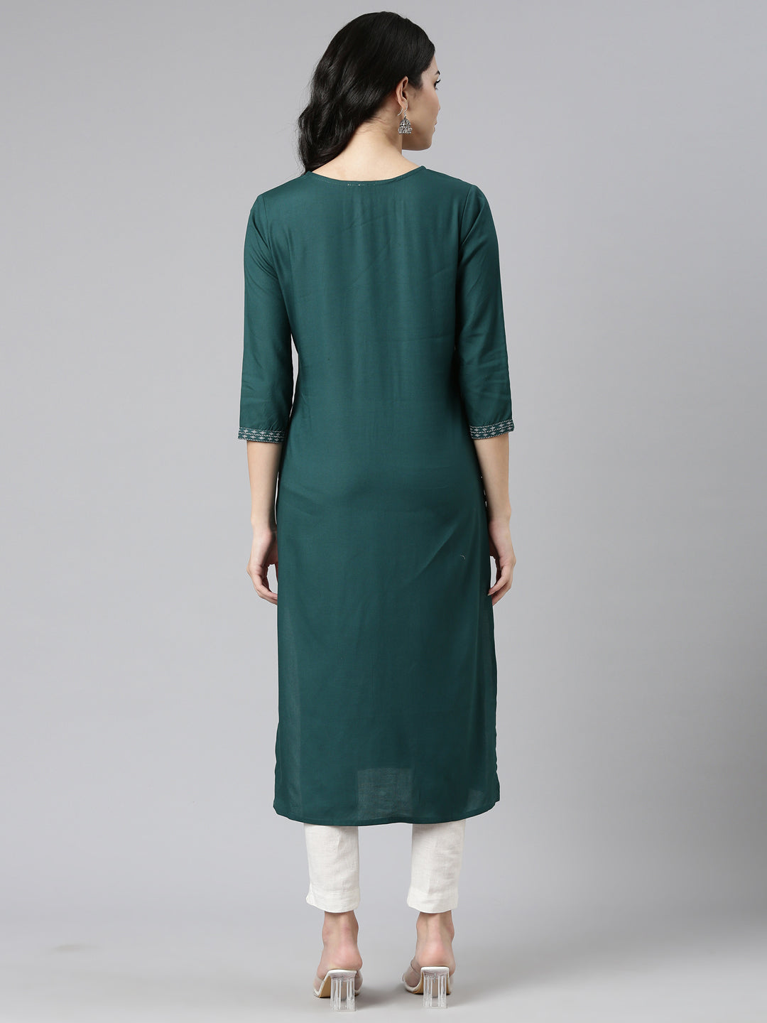 Neerus Green printed straight kurti - side view