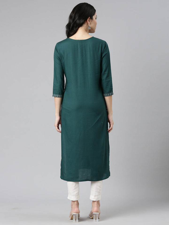 Neerus Green printed straight kurti - side view