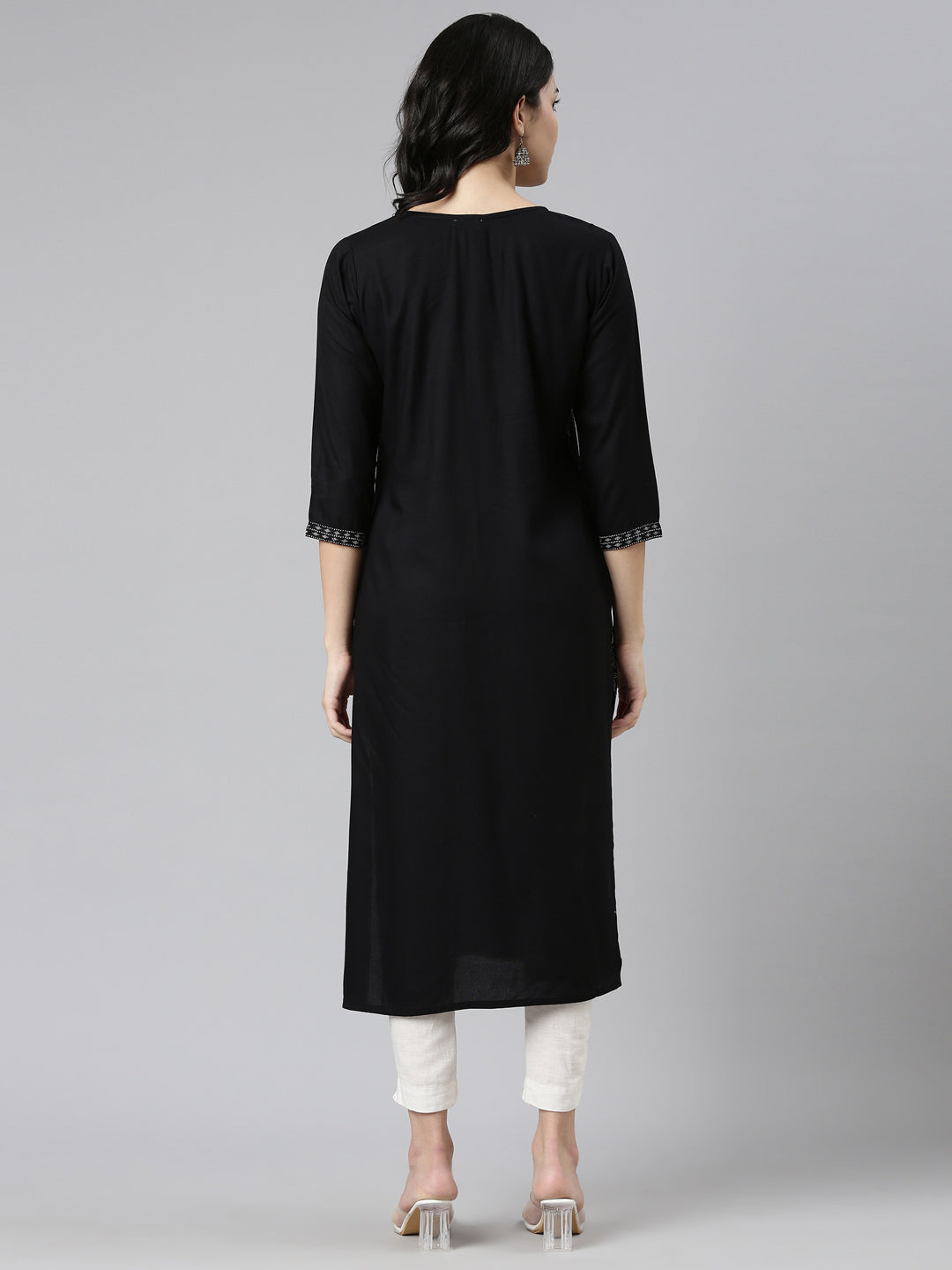 Neerus Black printed straight kurti - side view