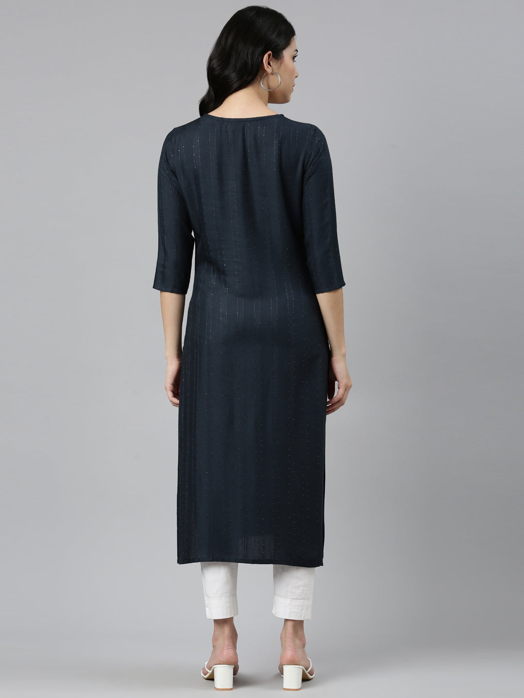 Neerus Grey embroidered straight kurti - side view