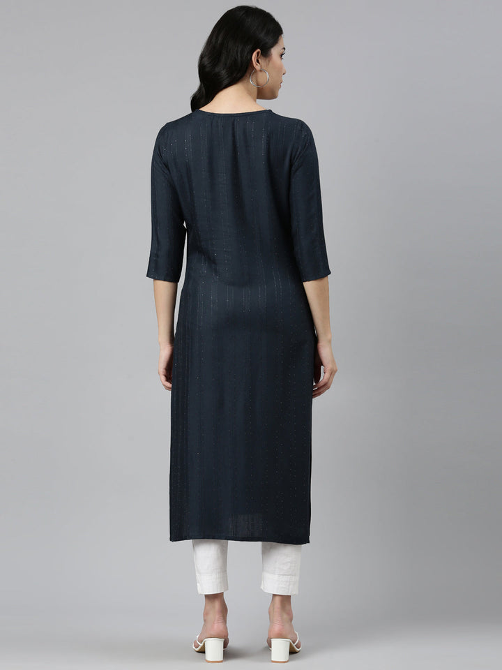 Neerus Grey embroidered straight kurti - side view