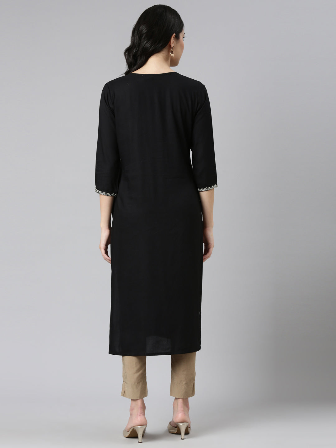 Neerus Black solid straight kurti - side view