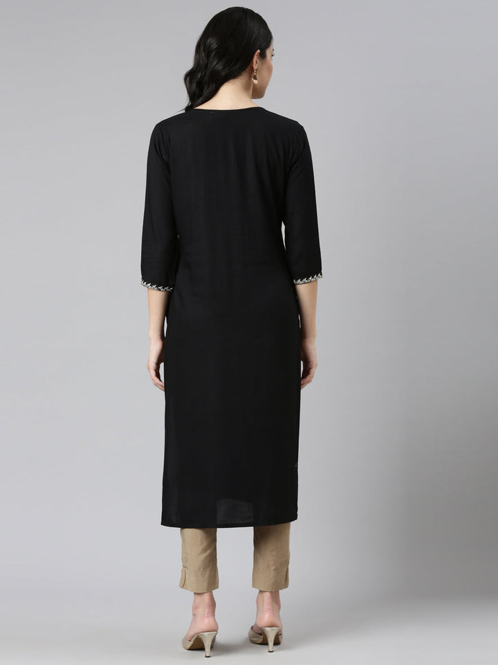 Neerus Black solid straight kurti - side view