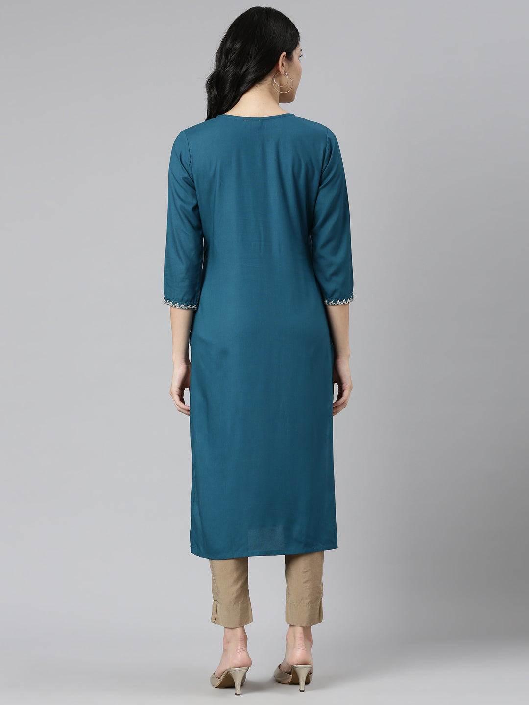 Neerus Green solid straight kurti by Neerus - side view