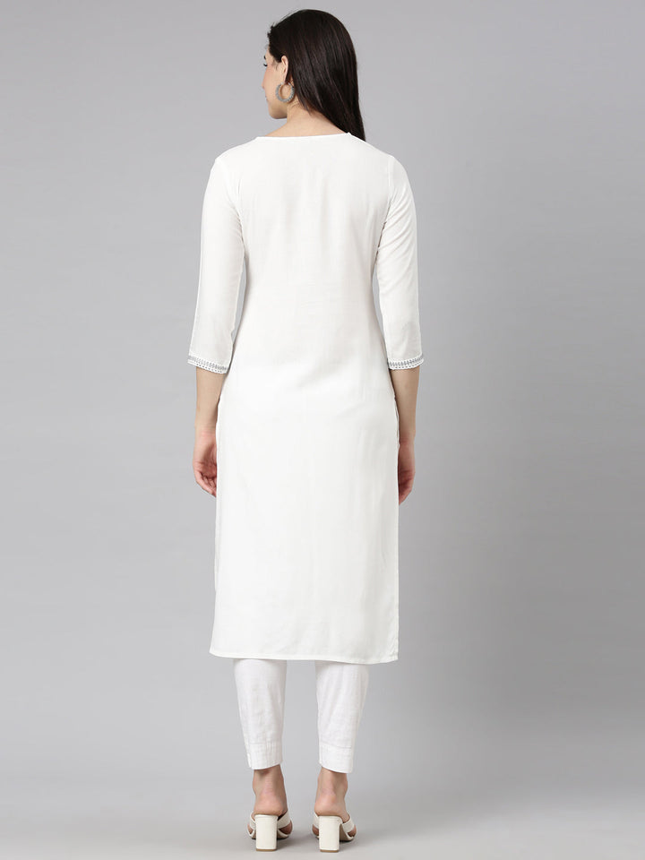 Neerus Grey slub cotton printed floral straight kurti - side view