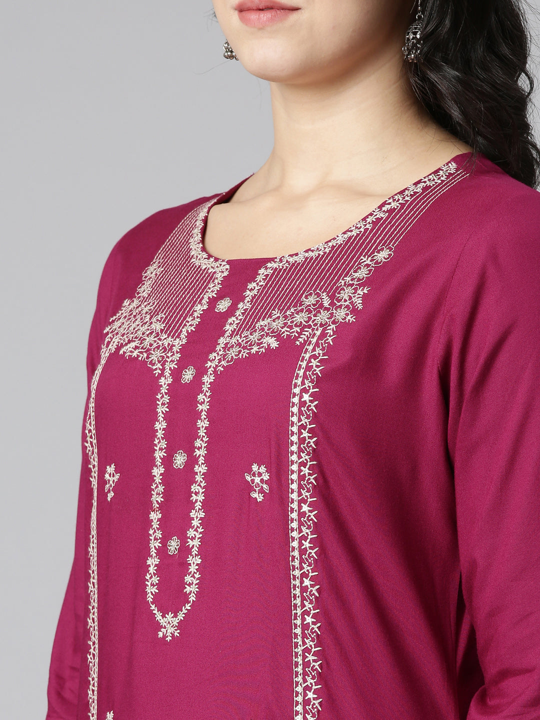 Neerus Pink embroidered straight kurti - detail view 1