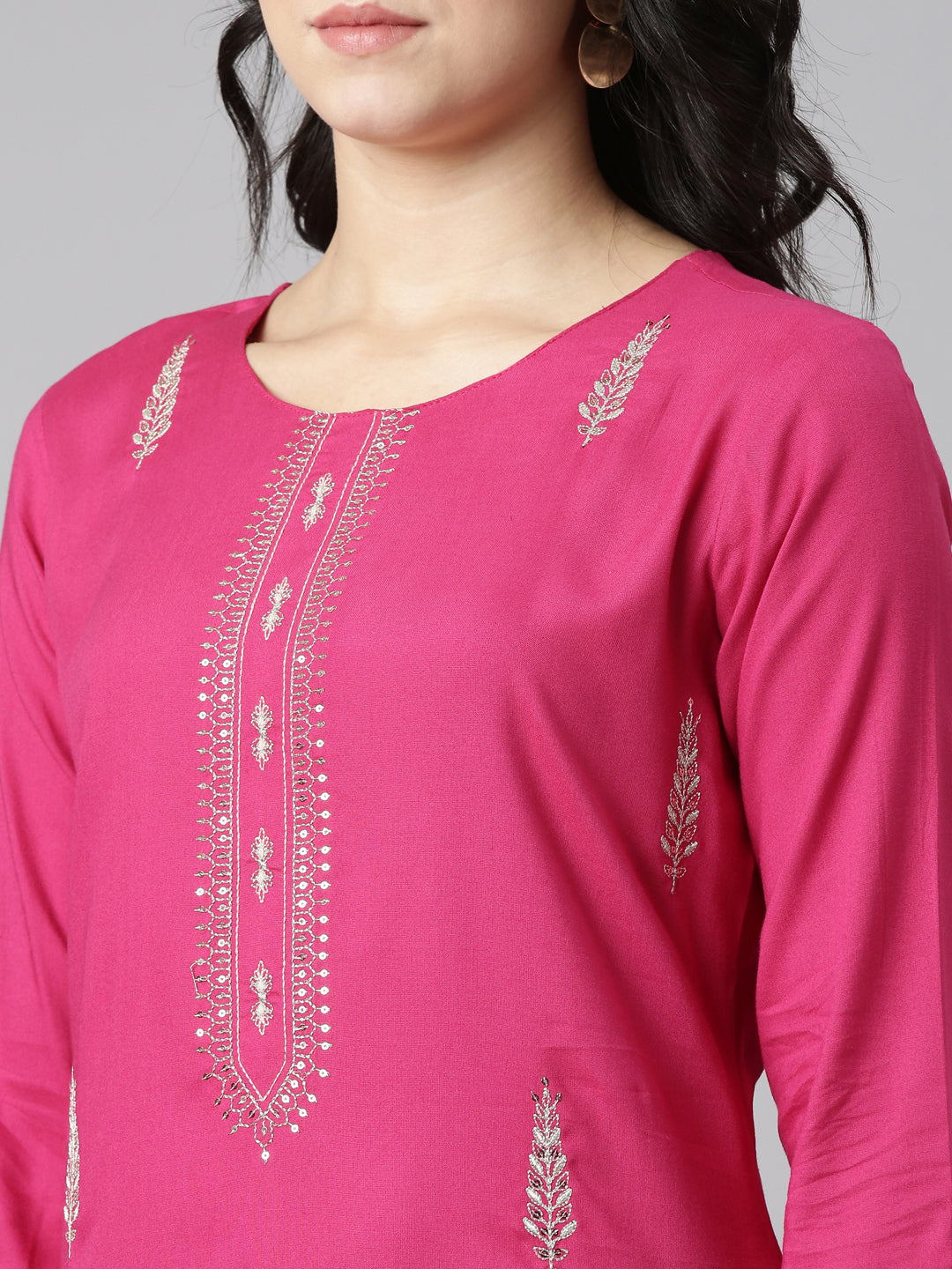 Neerus Pink Rayon Embroidered Kurti - detail view 1