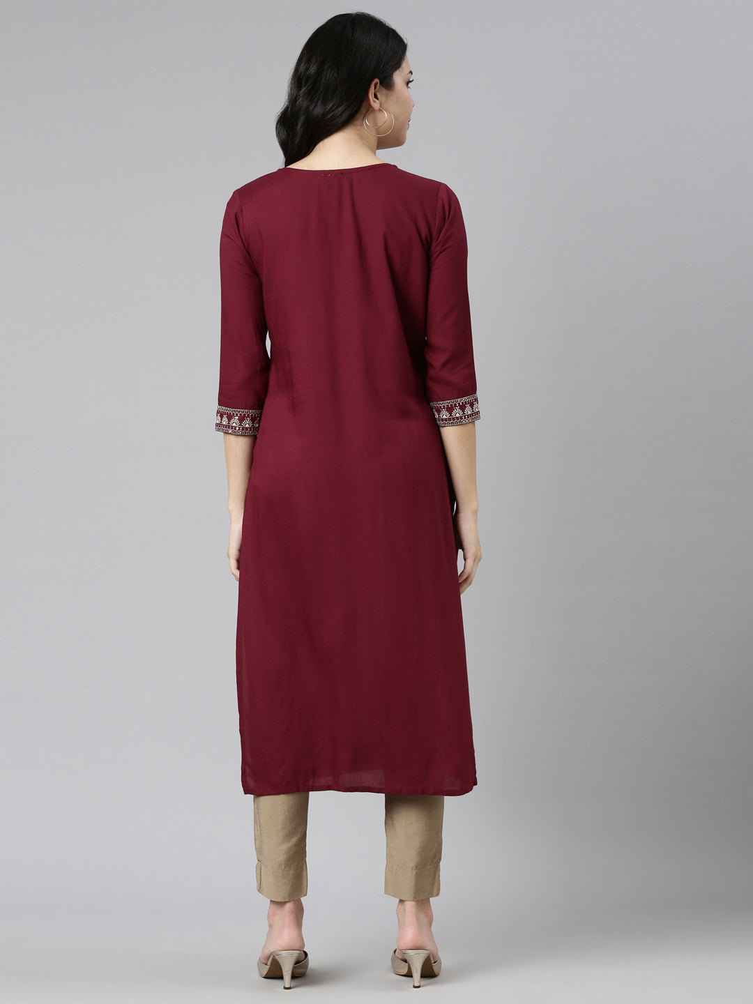 Neerus Purple rayon embroidered kurti - side view