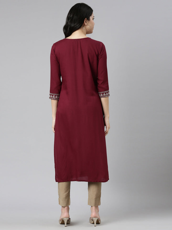 Neerus Purple rayon embroidered kurti - side view