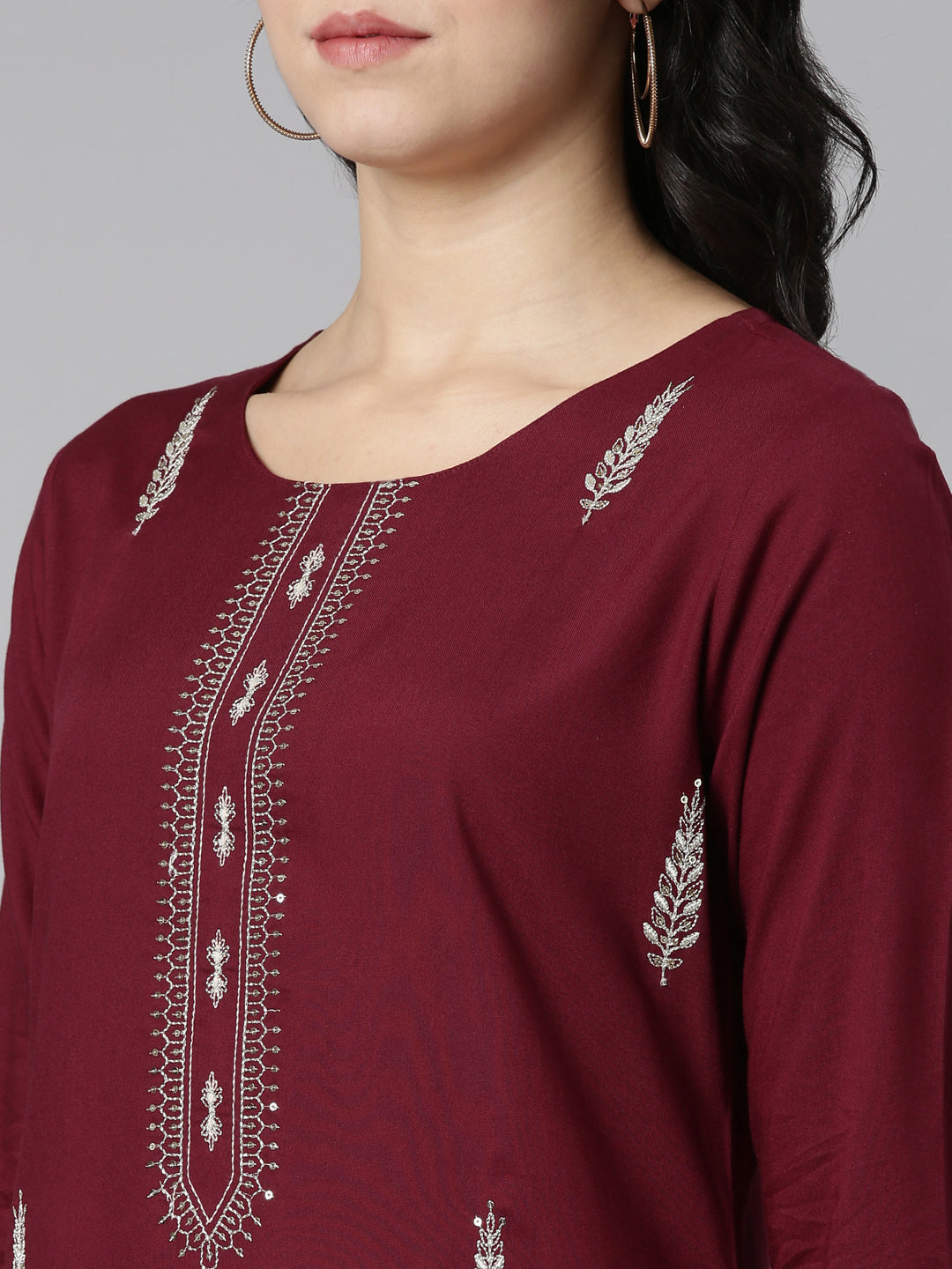 Neerus Purple rayon embroidered kurti - detail view 1
