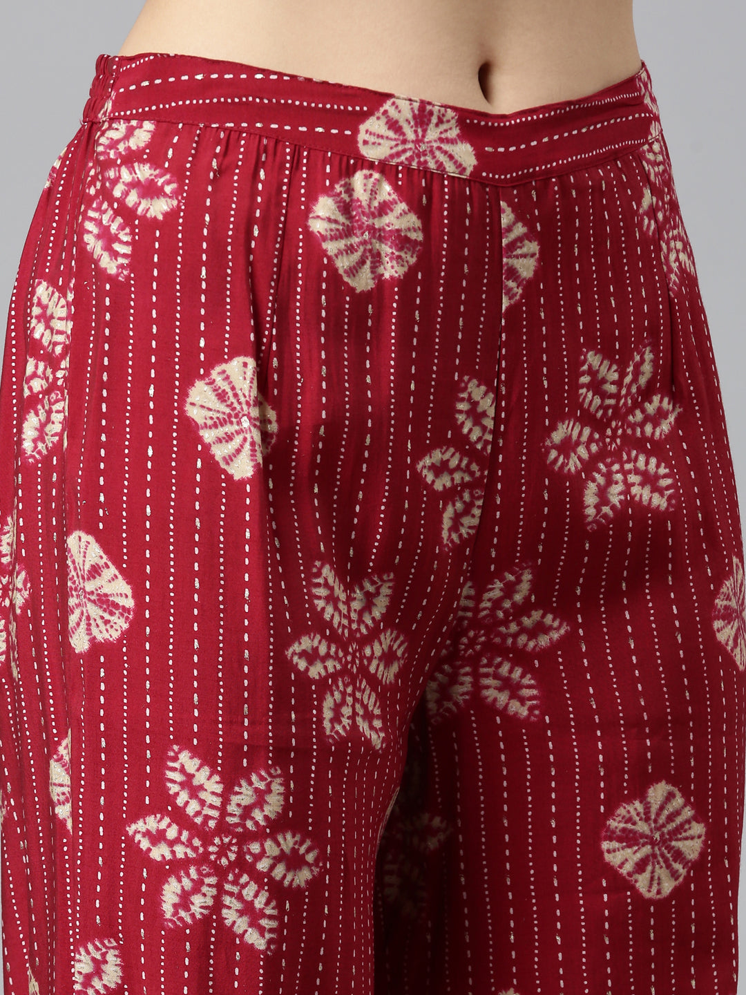Neerus Maroon Shantoon printed kurta set - detail view 3