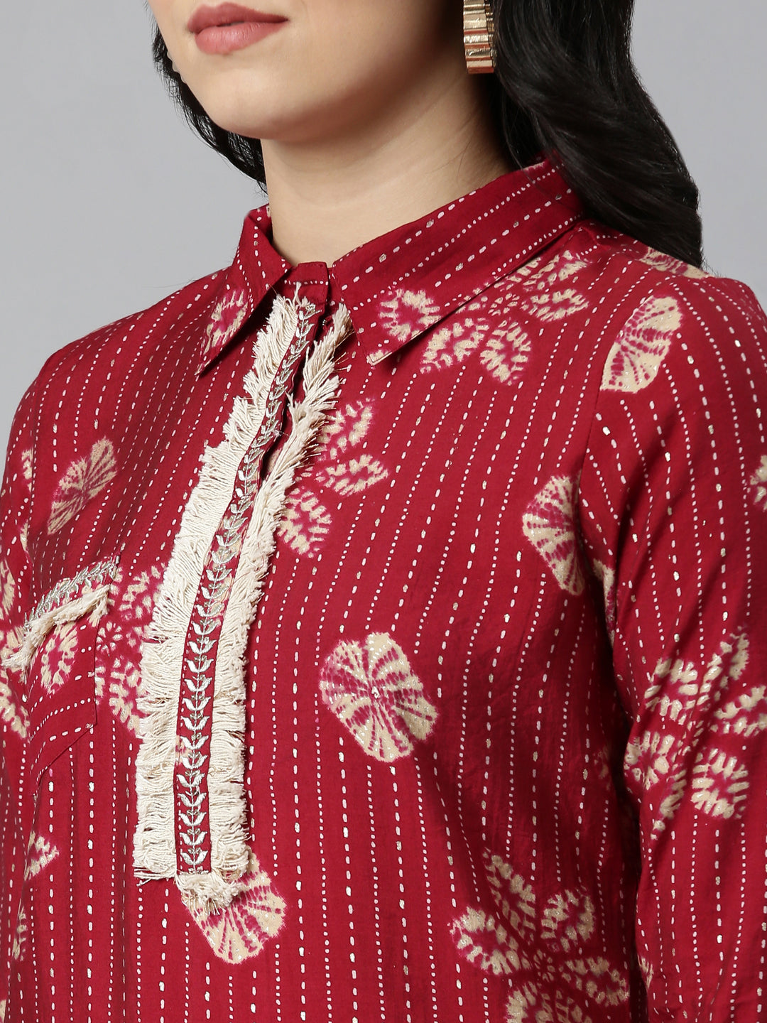 Neerus Maroon Shantoon printed kurta set - detail view 1