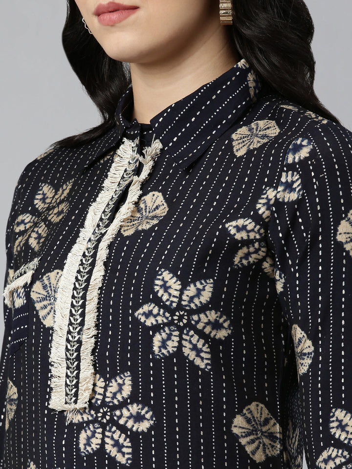 Neerus Blue printed straight kurta set - detail view 1