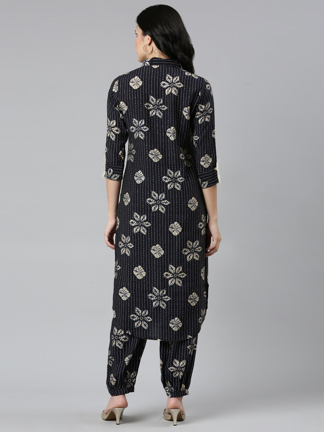 Neerus Blue printed straight kurta set - side view