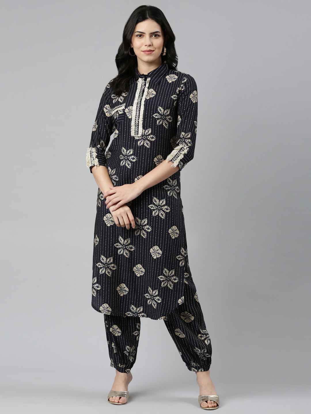 Neerus Blue printed straight kurta set - detail view 2