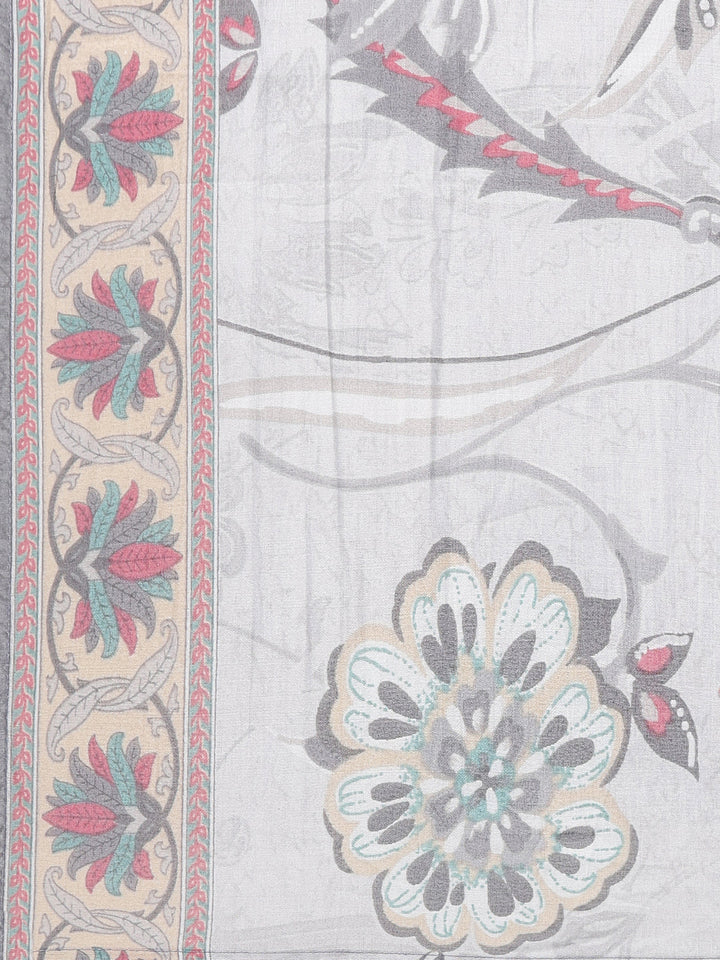 Neerus Grey printed straight kurta set with dupatta - detail view 4