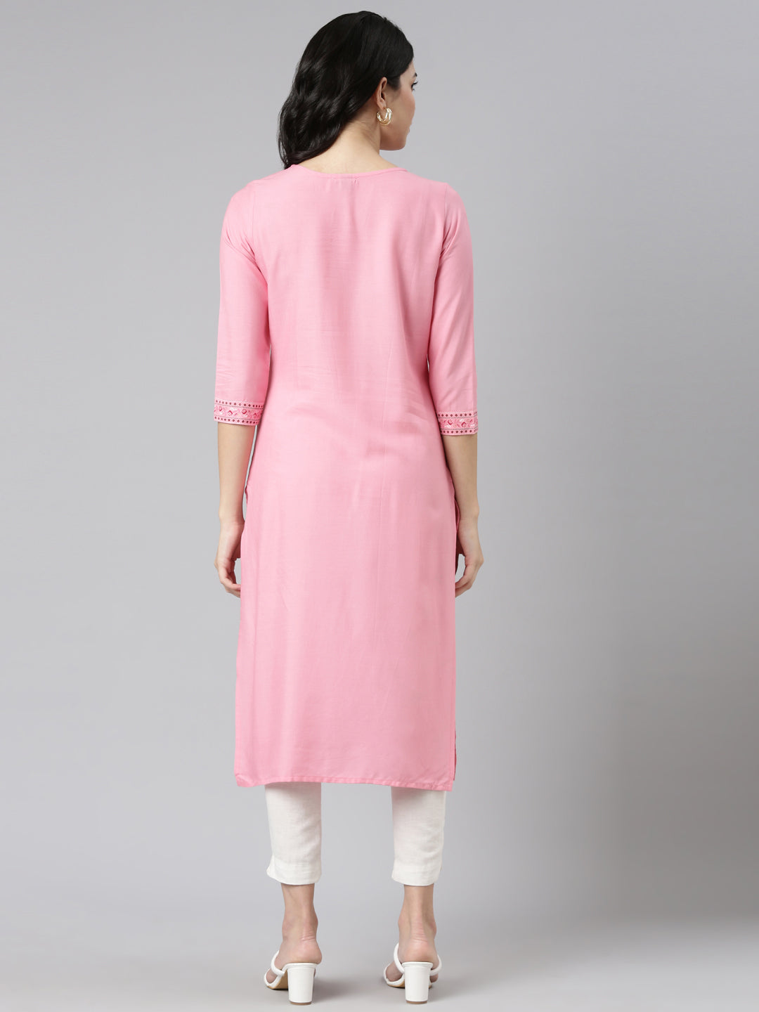 Neerus Pink printed straight kurti - side view