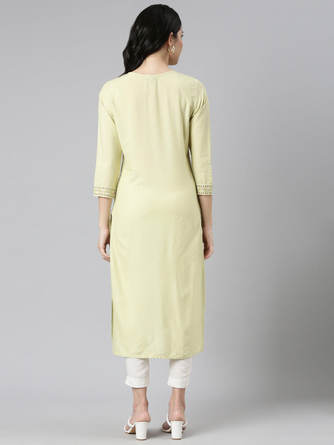Neerus Green printed straight kurti - side view
