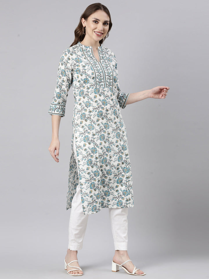 Neerus Blue floral printed straight kurta - back view