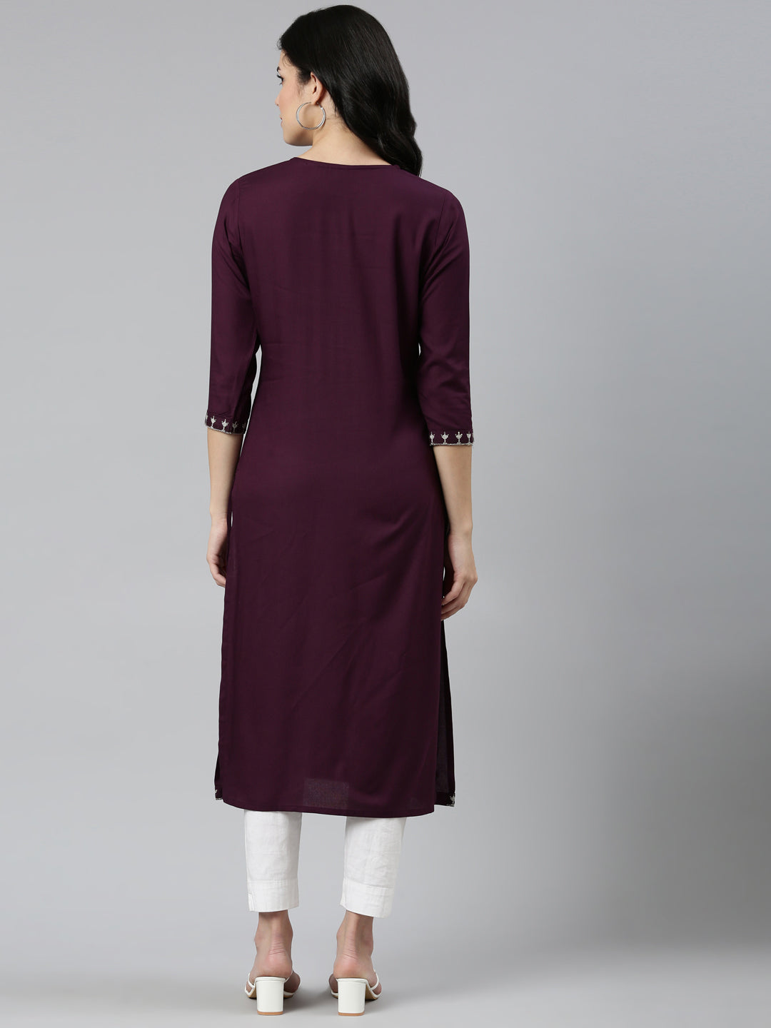 Neerus Purple embroidered straight kurti - side view