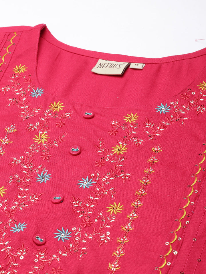 Neerus Floral rayon embroidered panelled kurta - detail view 1