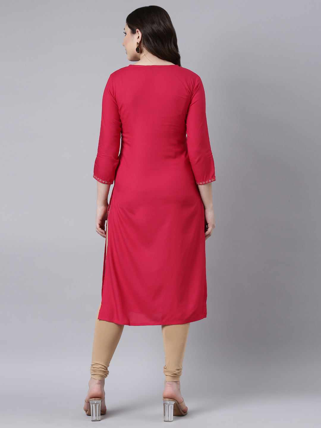 Neerus Floral rayon embroidered panelled kurta - side view