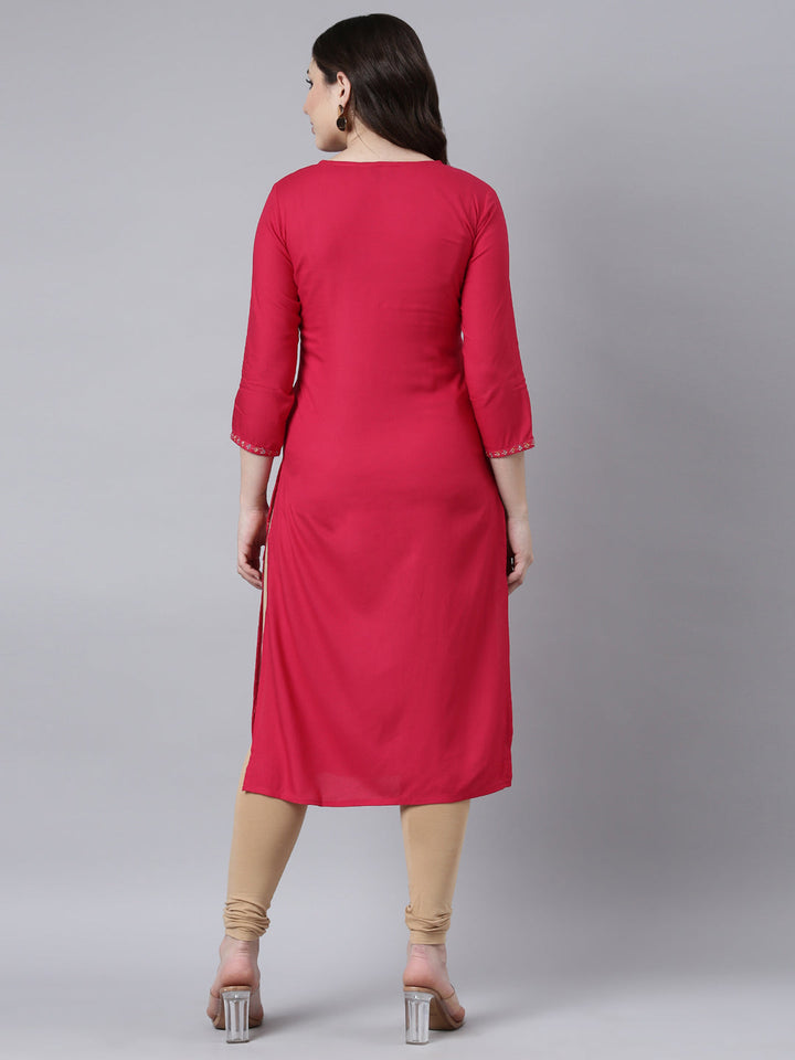 Neerus Floral rayon embroidered panelled kurta - side view
