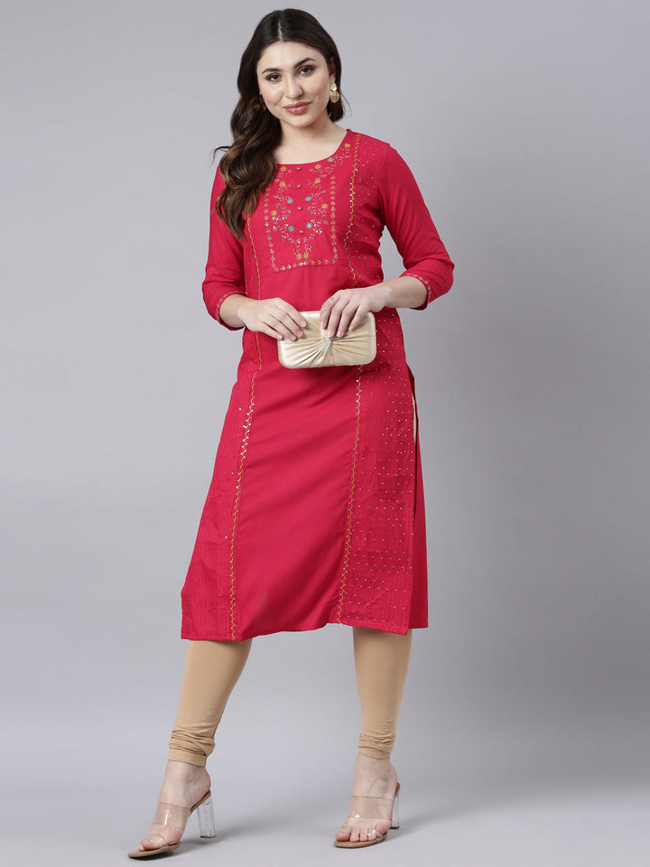 Neerus Floral rayon embroidered panelled kurta - detail view 2