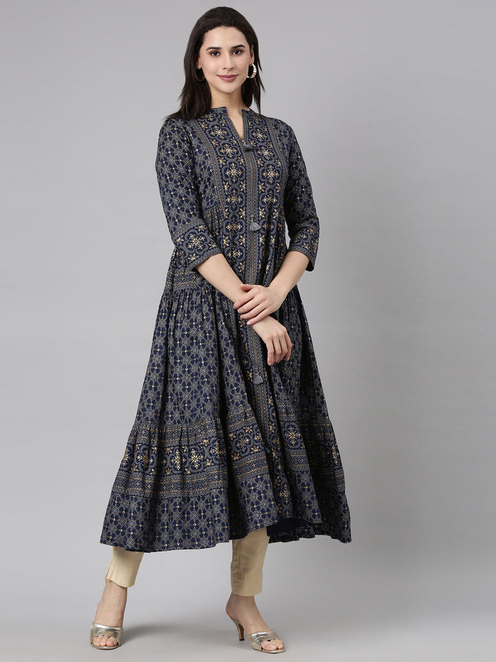 Neerus Blue printed floral maxi dress - back view