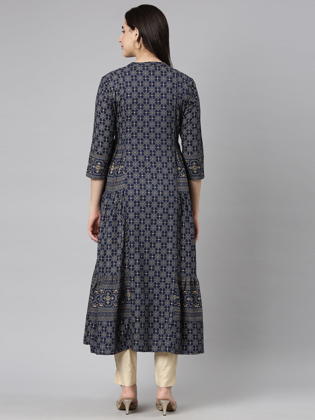 Neerus Blue printed floral maxi dress - side view