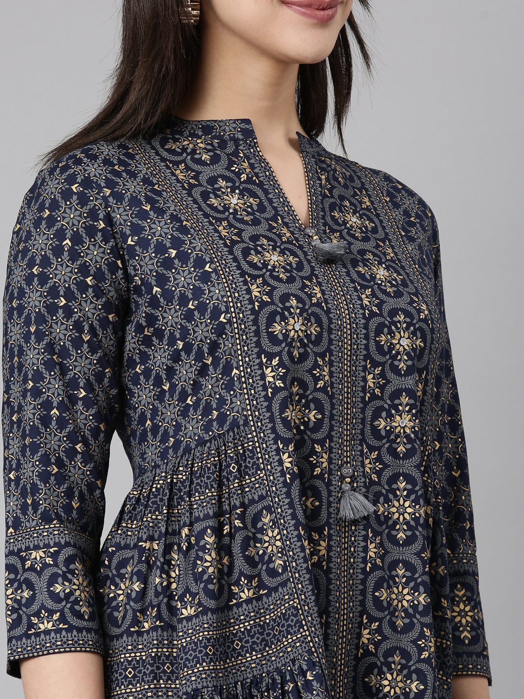 Neerus Blue printed floral maxi dress - detail view 1